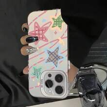Funda de teléfono minimalista dulce y linda con estilo graffiti estrellas y líneas coloridas sobre fondo plateado compatible con 17 17AIR 17PRO 17PROMAX 11 11pro 11promax 12 12pro 12promax 13 13pro 13promax 14 14PLIUS 14pro 14promax 15 15PLUS 15PRO 15PROMAX 16 16E 16PLUS 16PRO 16PROMAX decoración estrella moderna funda navidad Christmas - Blanco - Ver 4