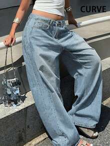 Pantalones vaqueros de pierna recta holgados de estilo retro y casual para tallas grandes, de moda y versátiles para la primavera - Lavado ligero - Ver 5