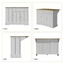Kitchen Island Cart With Storage, Carved Doors Modern Rolling Islands With Drop Leaf, Sideboard Buffet Cabinet On Wheels, Prep Table For Kitchen, Dining Room - White - View 8