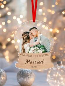 Personalisierte Weihnachts-Hochzeitstags-Ornamente, Herr & Frau Foto-Ornamente, Paar-Name-Ornamente, Hochzeitsfoto-Datum-Ornamente, Unser erstes Weihnachts-Ornament - Verschiedenfarbig - Übersicht 4