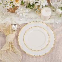 100pcs Plastic Plates With Gold Beads Plates Heavy Duty Party Supplies Includes 10.25inch Dinner Plate And 7.5inch Dessert Disposable Plate For Party,Wedding,Bridal Showers - 象牙白 - 查看 9