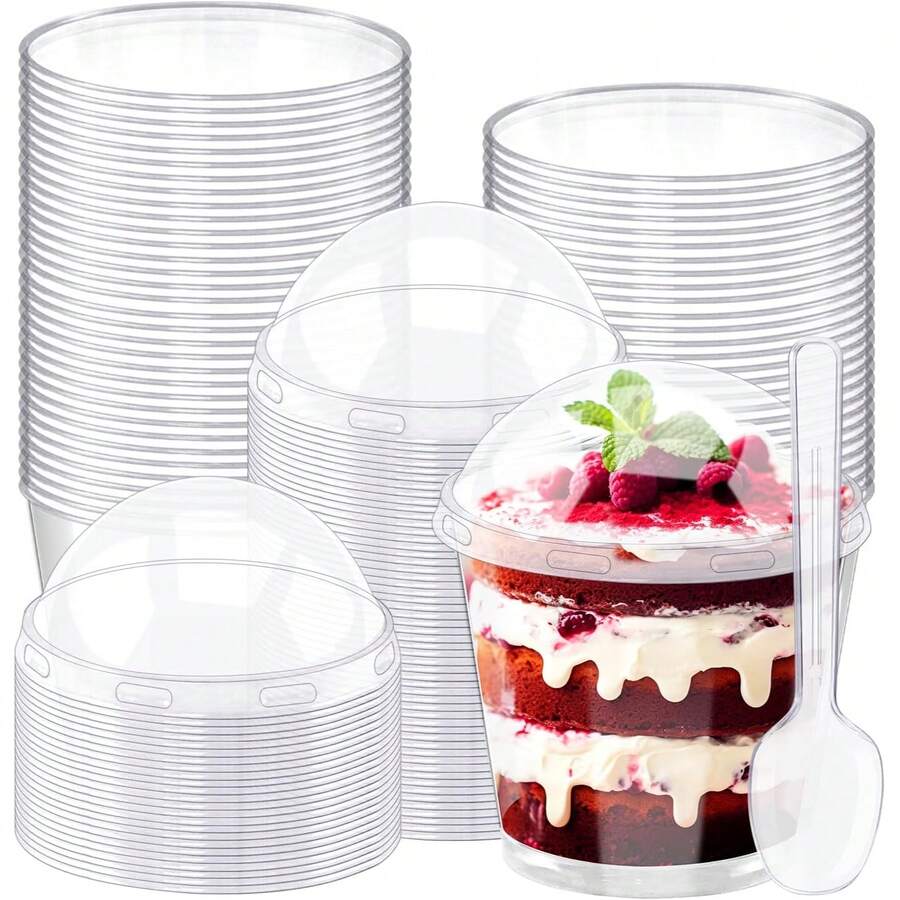 Conjunto de 10/25 unidades de copos de sobremesa de plástico transparente, com capacidade aproximada de 170 ml (5,7 oz), ideais para gelatina, pudim e sorvete. Perfeitos para fazer bolos de sorvete, decorar sobremesas, organizar festas de aniversário, casamentos e outros eventos. Adequados para Natal, Ano Novo, aniversários, casamentos e outras ocasiões. - Várias cores/estilos aleatórios - Ver 1
