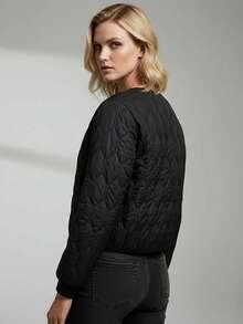 2025年秋冬新款女士轻薄夹棉大衣 - 黑色 - 查看 4