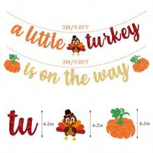 DGlitter Thanksgiving Turkey Pumpkin Baby Shower Banner - A Little Turkey Is On The Way - Fall 1st Birthday Decoration - 小火雞來了 - 查看 3
