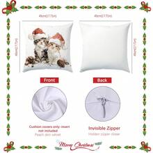 1pc Christmas Winter Cute Cat Wearing Santa Hat Decorative Pillow Cover, Single-Sided Printed Soft Peach Velvet Material, 45*45CM/18*18inch Cushion Cover For Modern Fabric Sofa Indoor Decor, Party Decoration, Gift