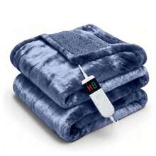Electric Heated Blanket Faux Fur Heating Blanket 10 Heating Settings, 1-8h Timer & Overheat Protection, Machine Washable, Soft Flannel And Sherpa Full Body Warmth - 藏蓝色 - 查看 12