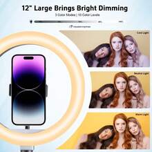 A Set Of 12-Inch LED Ring Light | Portable Fill Light, With 63-Inch Bracket Stable And Portable, 3-Color Light Can Be Switched At Will, USB Power Supply Is Simple And Convenient, Whether It Is Indoor Live Broadcast, Professional Photography, Video Conferencing, Or Outdoor Vlog Shooting, Can Provide You With Professional And Uniform Fill Light Effect. - màu đen - Xem 5
