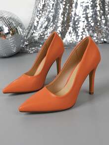 尖头高跟鞋时尚百搭细高跟低跟性感浅口鞋 - 橘色 - 查看 8