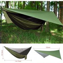 Camping Hammock With Rain Fly Tarp And Mosquito Net Tent Tree Straps Portable Single Double Nylon Parachute Hammock Rainfly Set For Backpacking Hiking Travel Yard Outdoor Activities Green - 綠色 - 查看 2