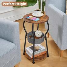 Small Round Side Table With Storage Bag, 3-Tier Accent Round End Table With Four Storage Functions Living Room, 21.6 H Vintage Smalls Corner Table Small Spaces Nightstand Bedroom - D - 11,8 màu Nâu mộc mạc - Xem 12