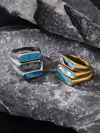 1pc Fashion Cast Turquoise Shell Ring, Christmas Gift, Suitable For Party And Daily Wear