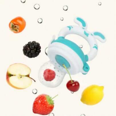 Chupon fruta y papilla alimentador para bebé mordedera celeste silicona segura alimentación infantil frutas papillas diseño ergonómico colores suaves ayuda desarrollo motor fácil limpieza producto para bebés accesorios comida estimulación
