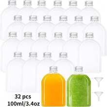 32/4 piezas Botellas de plástico reutilizables de 100ml con tapas doradas, plateadas y negras, adecuadas para jugo, leche, batido, té y otras bebidas, así como cerveza de jengibre, excelentes para viajes, actividades al aire libre, campamentos, fiestas de cumpleaños, regalos de boda - Transparente - Ver 9