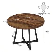 Tribesigns Runder Esstisch für 2, 80 cm, industrieller Esstisch mit Metallfuß, Küchentisch für Esszimmer, kleiner Raum, Wohnung, rustikales Braun & Schwarz - Braun - Übersicht 3