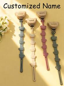 Silicone One-Piece Teddy Bear Style Pacifier Clip, Customizable Anti-Lost Clip, Bear Head Clip