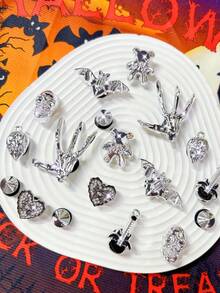 18pcs Halloween Shoe Charms, Resin Skull, Bat, Claw, Bear, Guitar Detachable DIY Multifunctional Shoe Decorations, Suitable For Women Shoes, Sandals, Slippers, Bags, Great For Birthday, Holiday Party Gifts And Daily Wear - Silver - View 5