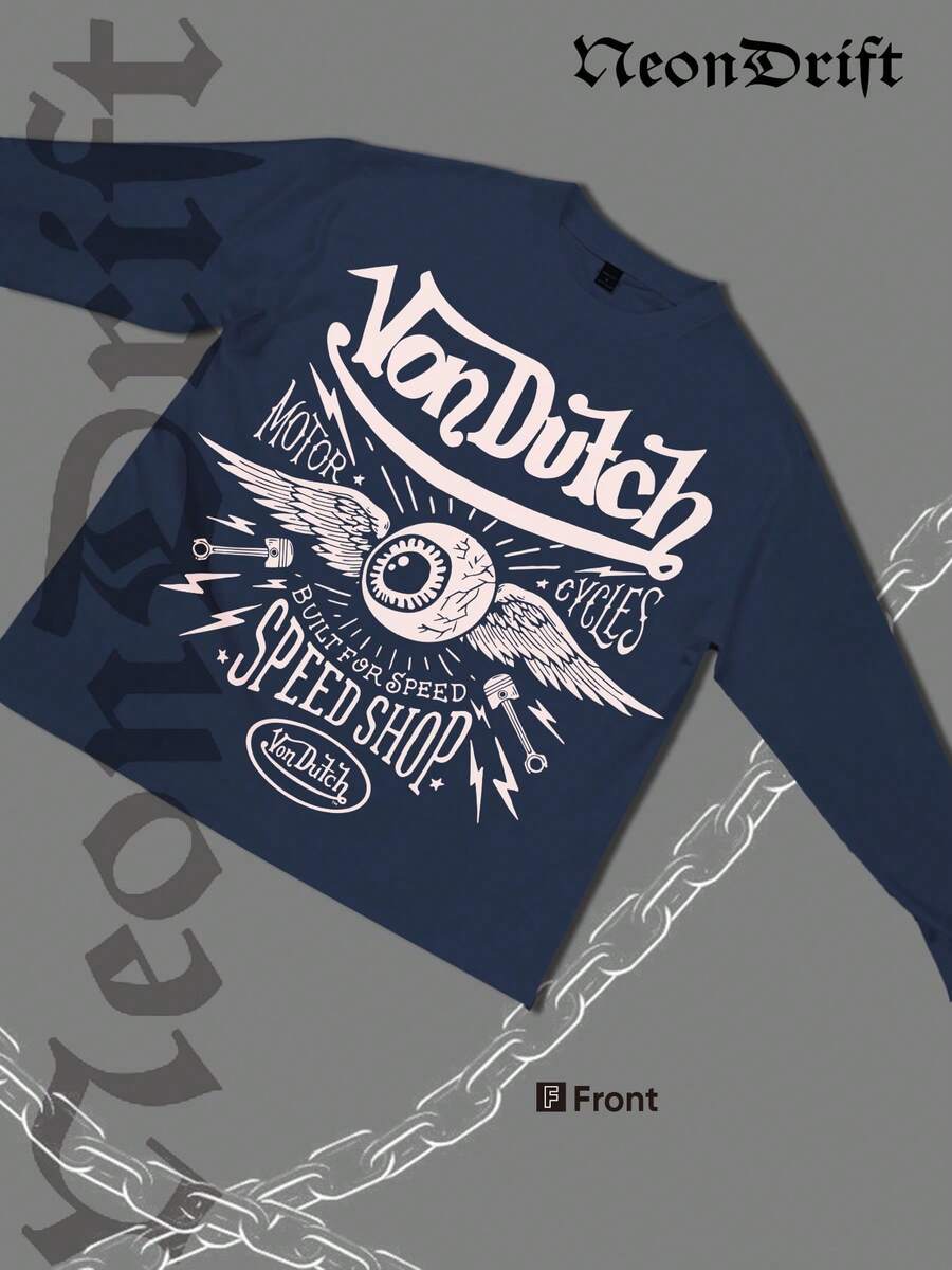 NeonDrift Halloween, Christmas, Thanksgiving Gifts: Men's Long-Sleeve T-Shirt, 250g Cotton Graphic T-Shirt, Men's Fashionable Hip-Hop Style - Long-Sleeve T-Shirt, Funny Vintage Shirt, Regular Fit, Street Style, Digital Printing, Ideal Gift - 藏蓝色 - 查看 1