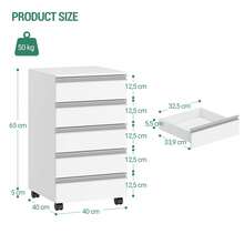 HEXCELEN Mobile Filing Cabinet, Drawer Cabinet With 5 Drawers, Storage Cabinet For Office And Home Office, White - 白色 - 查看 9