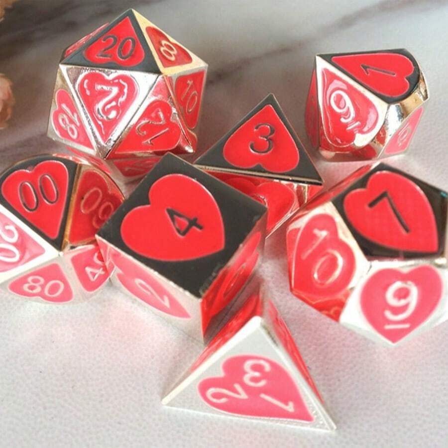 7pcs Metal Solid Dice Set, Handmade Polyhedral D4 D6 D8 D10 D20 Solid Game Dice Set, Suitable For Role-Playing Games 7-Piece Set - Multicolor - View 1