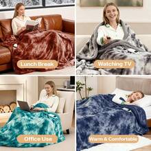 Electric Heated Blanket Faux Fur Heating Blanket 10 Heating Settings, 1-8h Timer & Overheat Protection, Machine Washable, Soft Flannel And Sherpa Full Body Warmth - 藏蓝色 - 查看 9