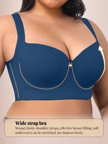 mimilemon Plus Size Seamless Smooth Minimalist Padded Bra For Women, Blue - Blue - View 9