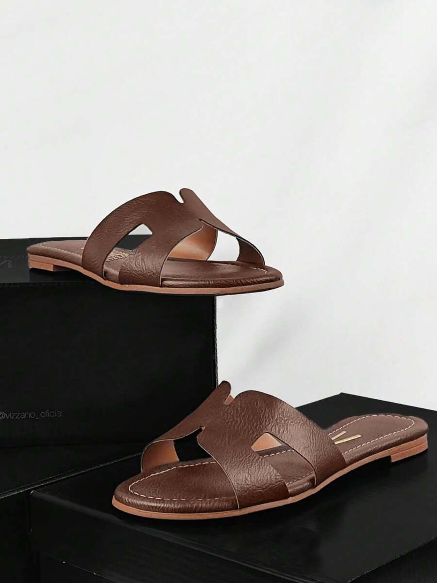 Rasteirinha Slide H Vizzano Original Feminino Antiderrapante Anatômico Confortável Tira Larga Tira em H - Chocolate - Visão 1