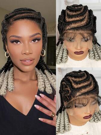 A ANYTIME 18英寸女士编织假发，全蕾丝前盒状编织假发，鲍勃无结编织假发，盒状编织蕾丝前假发