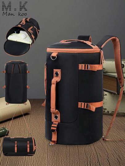 Large Capacity Nylon Korean Style Backpack, Multifunctional Practical One Shoulder Street Outdoor Men's Bag, Handbag, Casual Cylindrical Bag, Bookbag, Luggage Bag, Men's Shoulder Bag, Great Gift For Men And Fathers
