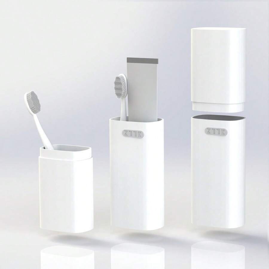 Compact White Travel Toothbrush Holder Case With Ventilation Hole, Portable Travel Toothbrush Cup With Cover, Storage Container For Trip Bathroom - Simple White - View 1