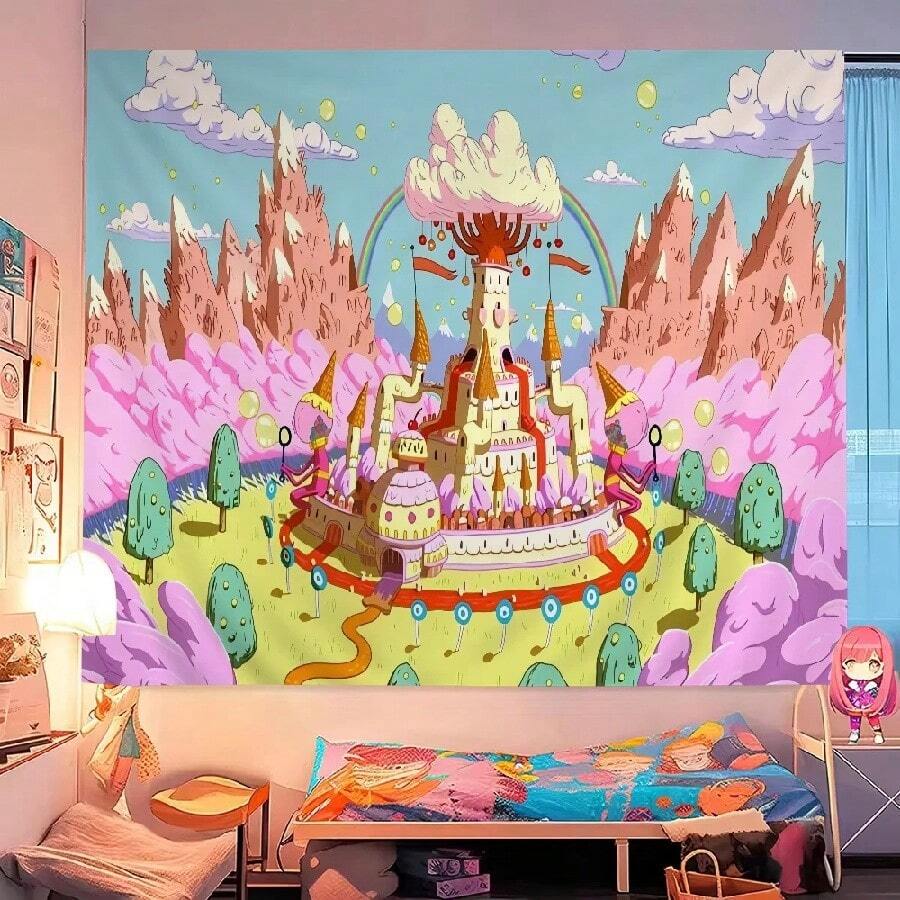 Animation A-Adventures Time Cartoon Tapestry Wall Hanging Decoration Household Home Decor7.Jpg - 白色 - 查看 1