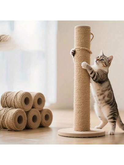 2pcs 6cm Diameter Sisal Rope Cat Scratching Post, Vertical Cat Tree Accessories Pole, Abrasion-Resistant Jute Pole, Cat DIY Building Materials With Screws, 20cm/30cm/40cm/50cm