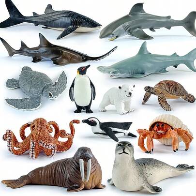 [Bersertifikat untuk Anak-Anak] Mainan Hewan Laut – Paus, Lumba-lumba, Penguin, dan Lainnya – Figur Realistis untuk Kotak Sensori – Set Hewan Laut – 3 Tahun+, Figur Hewan Laut Model Set Mandi Hiu Kura-kura Dekorasi Playset Hadiah Koleksi Kognitif untuk Anak Laki-laki dan Perempuan