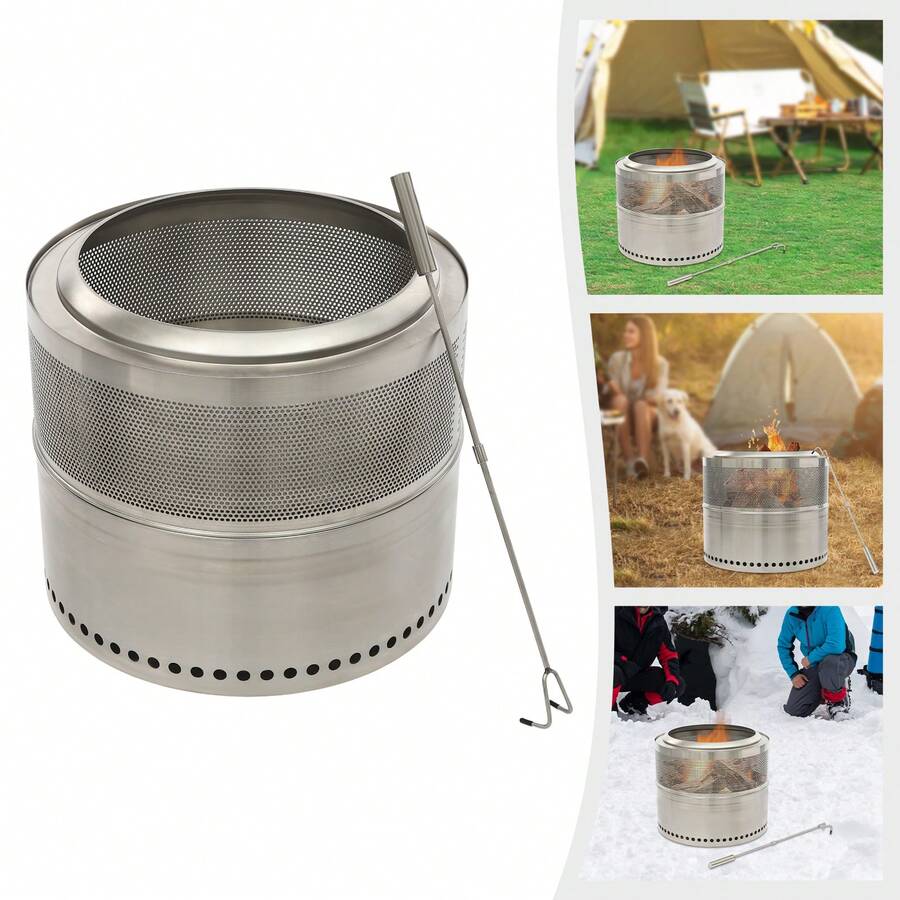 Fire Pit Folding Smokeless Firepit Stainless Steel Portable Outdoor Firepit Fire Pits For Outside Camping - Silver - View 1