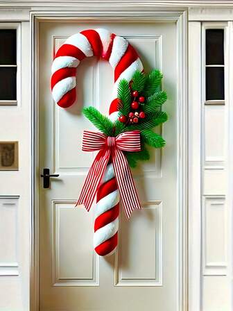 1pc Christmas Candy Cane Wreath Banner. This Is A Versatile Holiday Decoration Suitable For Indoor And Outdoor Use, Such As Christmas And New Year's Parties. It Can Also Be Used For Christmas Home Decorations And New Year's Celebrations(No Wreath)).
