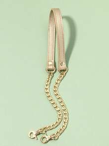 1pc Gold Metal Chain With Black PU Leather Strap - Fashionable & Versatile, Can Be Used As DIY Handbag & Shoulder Bag Accessory, Square Buckle Design, Suitable For Wallet Strap Or DIY Wallet Making - Multicolor - View 7