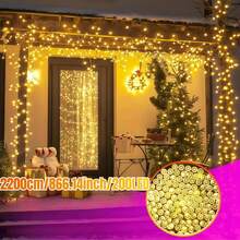 1 pieza Luz de cadena solar 20/50/100/200 LED - 8 modos, luz de hadas resistente al agua IP65, luz de cadena solar para árbol de Navidad, patio, fiesta, balcón, pared, boda, camping, casa del árbol, Halloween, Navidad, decoración de cumpleaños, adecuada para todas las estaciones, decoración interior/exterior (blanco cálido/blanco/color/morado)