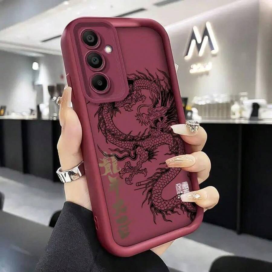 Stilvolle Drachen-Totem-Paar-Handyhülle für Samsung Galaxy A56, A55, A54, A36, A16, A35, A34, A52, A15, A05S, A25, A33, A26, A53, A51, A71, A52, A14, A13 4G/5G - Premium Luxus Engel Linse Vollabdeckung Anti-Fall Weiche Hülle mit Gradienten-Design, geeignet für iPhone17 air - kühles Braun - Übersicht 1
