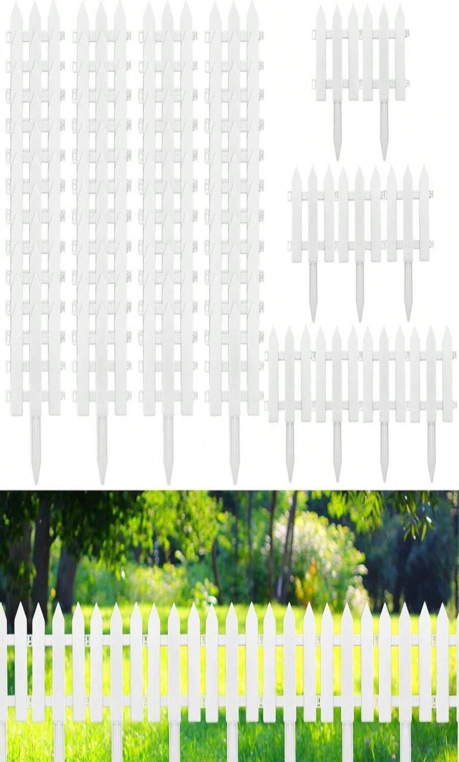 Anglechic 72 Pack White Garden Fence With 72 Insert Lawn Picket Fence Garden Border Decorative Plastic Panels For Landscape Path Flowerbeds Plant Yard, 669'' L X 787'' H - ColorA - View 1