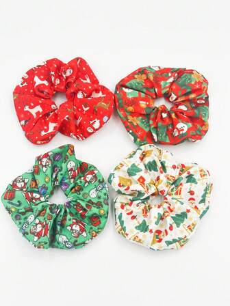 1pc/4pcs/Christmas Women's Hair Accessories Hair Bands Hair Ties Hair Ribbons, Santa Claus Snowman Gingerbread Man Candy Cane Reindeer Christmas Tree, Suitable For Christmas Gifts ,Party ,Ponytail Holders ,Hair Elastics ,Hair Rubber Bands ,Scrunchies ,Hair Rope