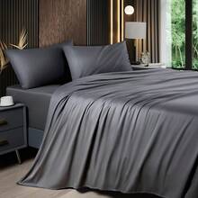 4/6pcs Luxury Soft Airy Bed Sheets Set - Deep Pocket Fitted Cover, Flat Sheet & 2 Or 4 Pillowcases,Shrinkage & Fade Resistant For Mattresses, All-Season Easy Care Bedding Gift,Queen Size Luxury Hotel-Grade Bed Sheet Set - Màu xám đen - Xem 11