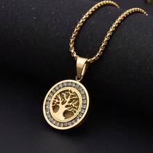 1pc Vintage Tree Of Life Pendant Necklace, Stainless Steel With Synthetic Cubic Zirconia, Suitable For Daily Wear And Prayer Gift - Tree Of Life - View 3