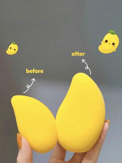 2 piezas Esponjas de maquillaje con diseño de mango, serie de frutas lindas, esponja de maquillaje multifuncional de uso en seco y húmedo