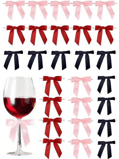20 pezzi Fiocchi in nastro di raso per decorare bicchieri da vino, eleganti decorazioni a fiocco multicolore per regali, matrimoni, festa di nascità, bridal shower, feste di compleanno e Natale, facili da applicare e rimuovere, aggiungono un tocco festivo a qualsiasi occasione, disponibili in rosa, rosso e nero, riutilizzabili.