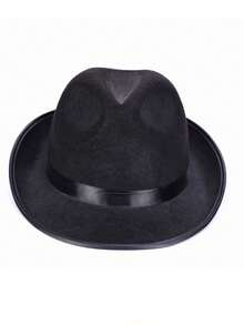 Black Jazz Fedora, Popular Shanghai Style Hat, Wide Brim Fedora, Jazz Hat, British Style Fedora, Felt Fedora - Black - View 3