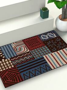 1 pieza Alfombra de baño de gel de sílice, diseño creativo de alfombra de piso, alfombra con tema de patchwork a cuadros, adecuada para dormitorio, sala de estar, estudio, cocina, comedor y baño, de secado rápido y fácil de limpiar