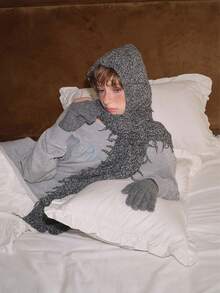 1 件设计师针织拉法帽，冬季保暖女士无檐便帽 - 黑色 - 查看 4