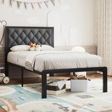 Gunji Queen/King/Full/Twin Bed Frame With Tufted Headboard Metal Platform Bed Frame With Under-Bed Storage,All Metal Support System,No Box Spring Needed,Noise-Free,Easy Assembly,Grey - 灰色 - 查看 4