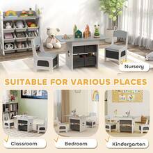 AIYAPLAY Kids Table And Chair Set With 6 Removable Drawers, Light Grey - Light Grey - View 8