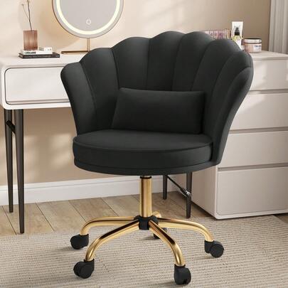 Nalupatio Office Chair, Vanity Swivel Chair, Petal Backrest,With Velvet Padding Pillow,Adjustable Height, For Home Office, Study, Bedroom,120kg Load Capacity