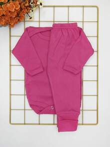 2 Piece Newborn Baby Set Long Sleeve Summer Ribbed Knit / Dark Pink - 玫紅色 - 查看 2
